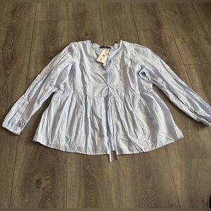 Merokeety Light Blue Long Sleeve Blouse